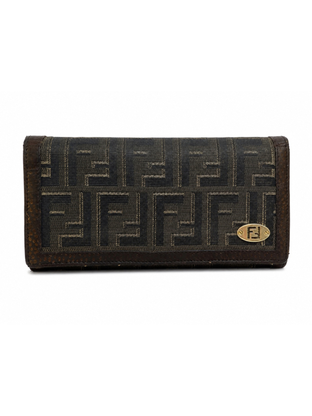 Authentic Fendi Zucca FF Logo Long Wallet Brown Vintage Continental COA